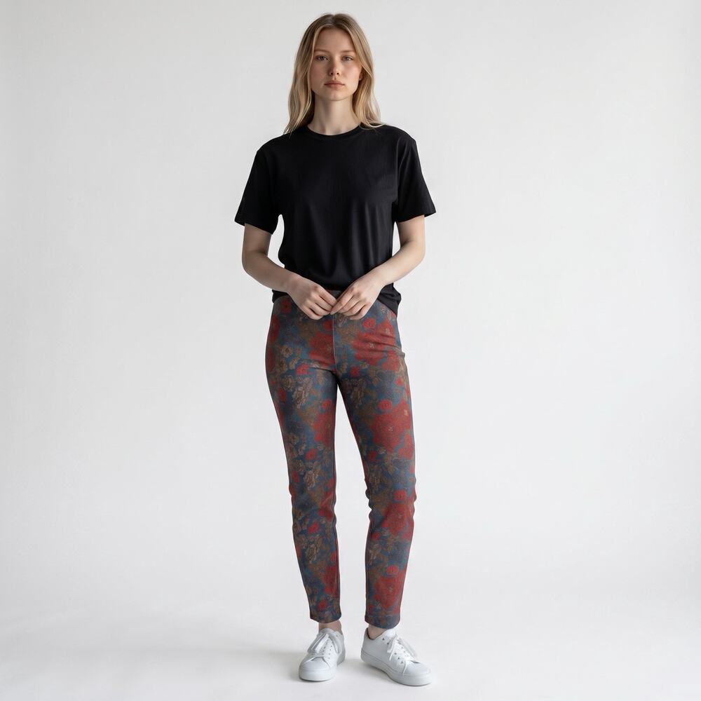 Sara Campbell Pants Womens 10 Floral Crop Burgundy Whimsigoth Romanticgoth Capri